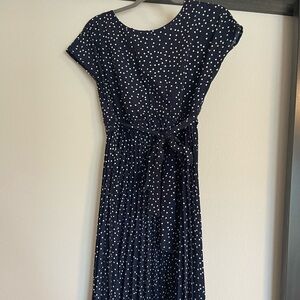 SHEIN Blue and White Wrap Midi Dress with Tie Front